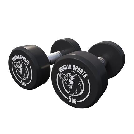 Haltère rond Gorilla Sports en fonte 2,5–40 kg, revêtement caoutchouc