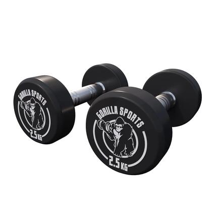 Haltère rond Gorilla Sports en fonte 2,5–40 kg, revêtement caoutchouc