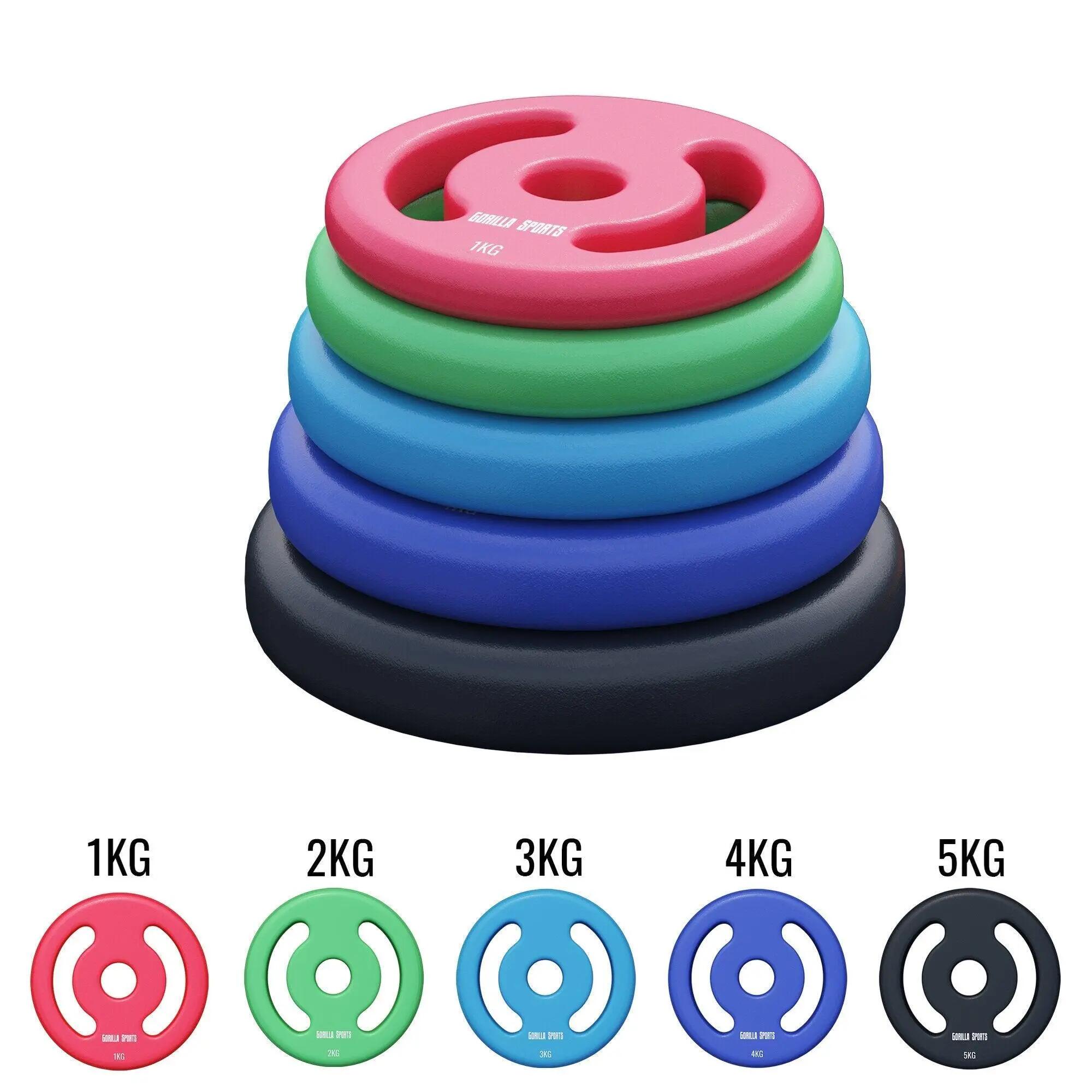 PAR DE DISCOS DE PESO EM NEOPRENE | FITNESS E MUSCULAÇÃO | ESCOLHA DE 2KG A 5/8