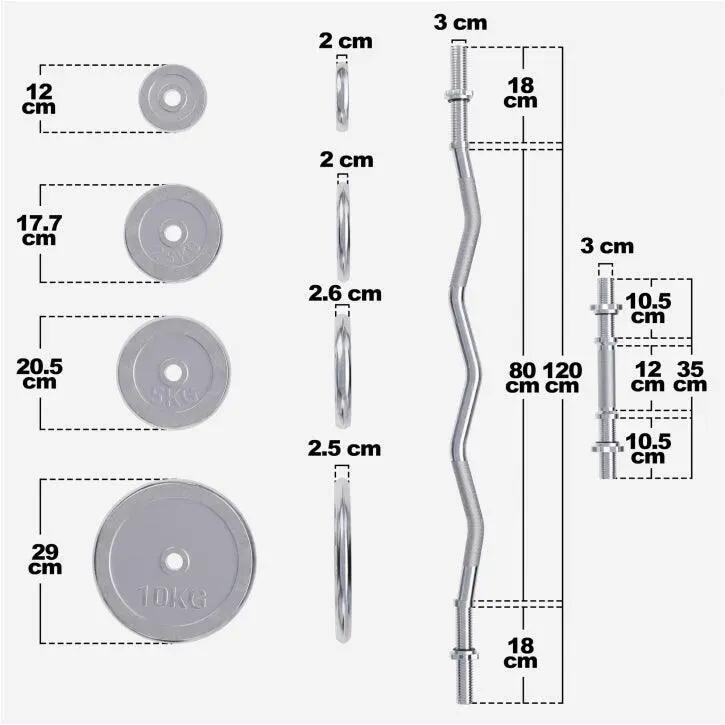 EZ-curlset 70 kg - Chroom - Halter met gewichten -30 mm 8/9