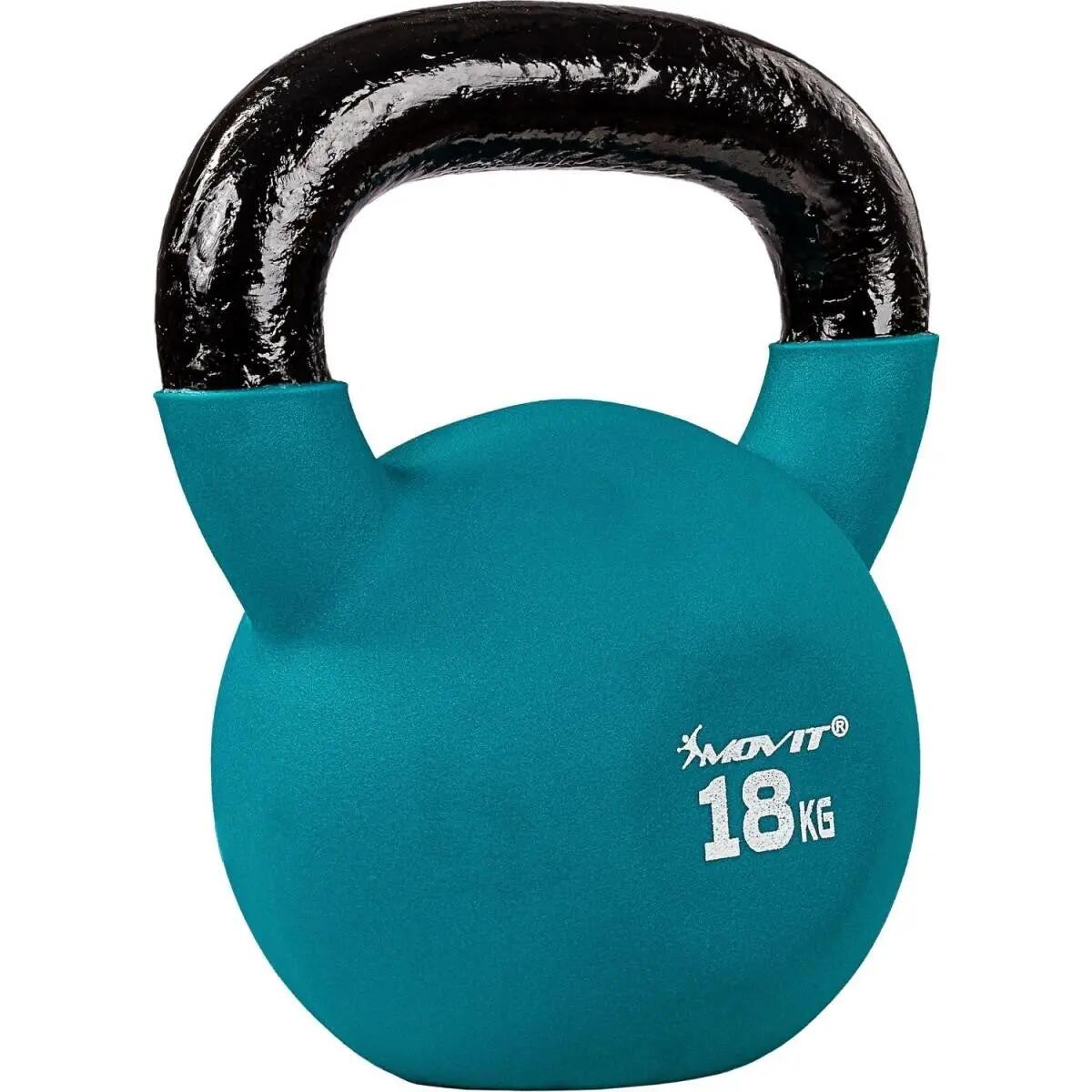 Kettlebell profesional, MOVIT®, 18 kg, fonta, turcoaz