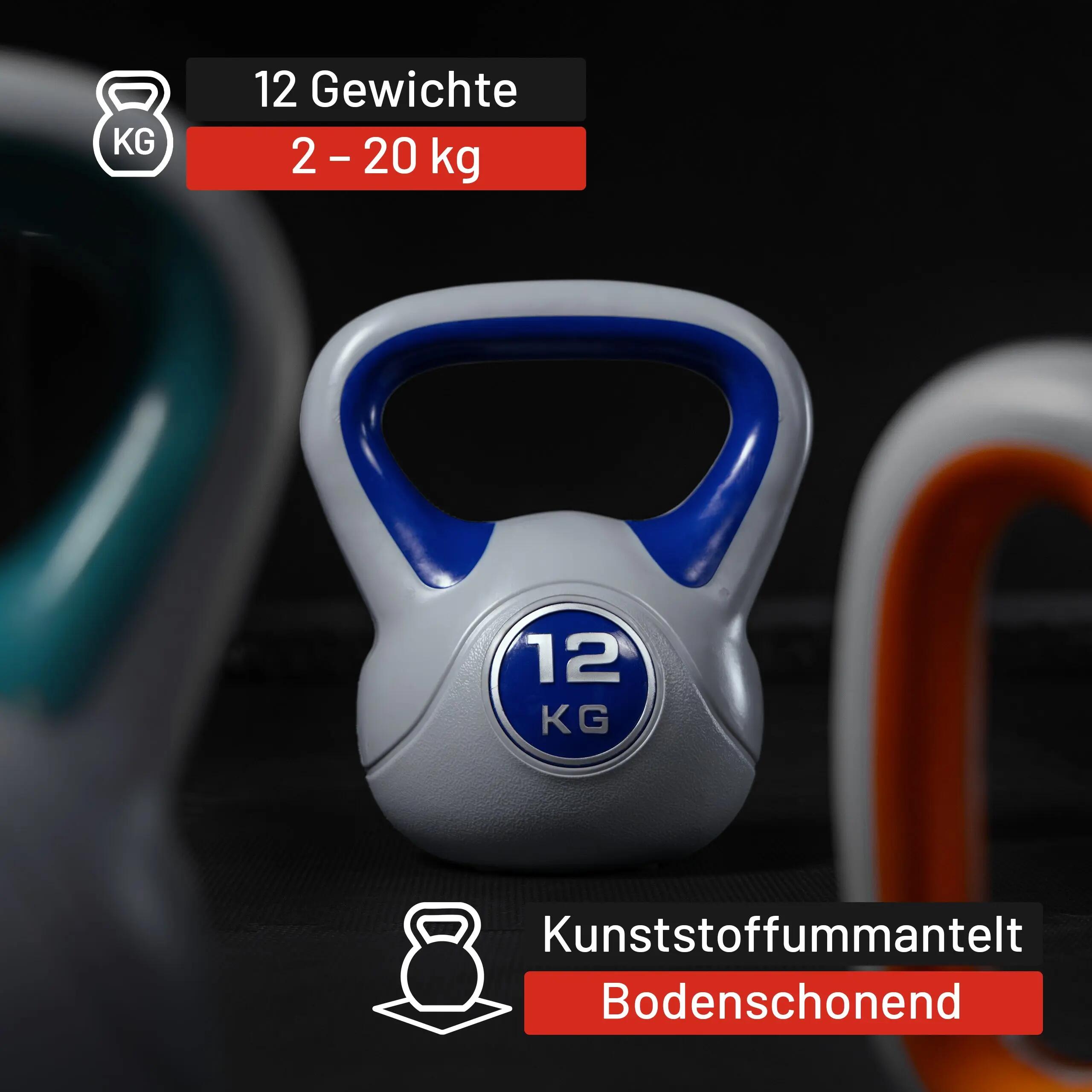 Kettlebell Gorilla Sports Stylish lot 2-20 kg synthétique avec rack 5/7