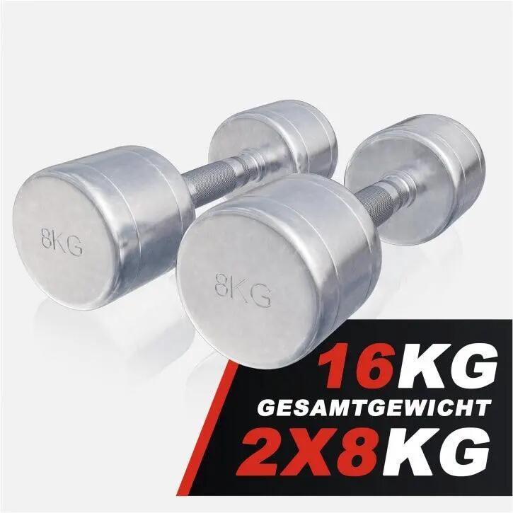 Dumbellset 16 kg - 2x8 kg - Halterset - Vaste dumbbells - Chroom 6/10
