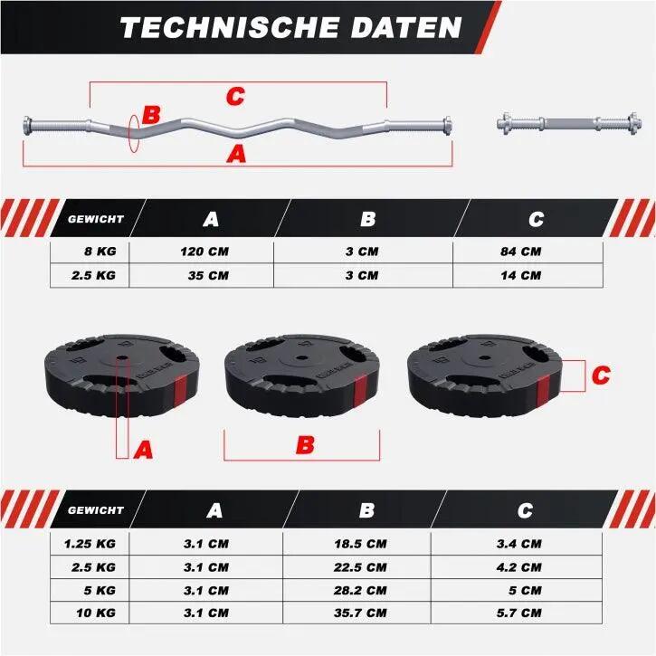EZ curl Halterset 70 kg - Gripper Kunststof - Stang met gewichten 5/8