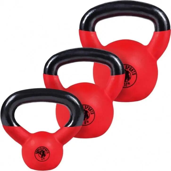 Kettlebell GORILLA SPORTS néoprène lot rouge fonte 4/9