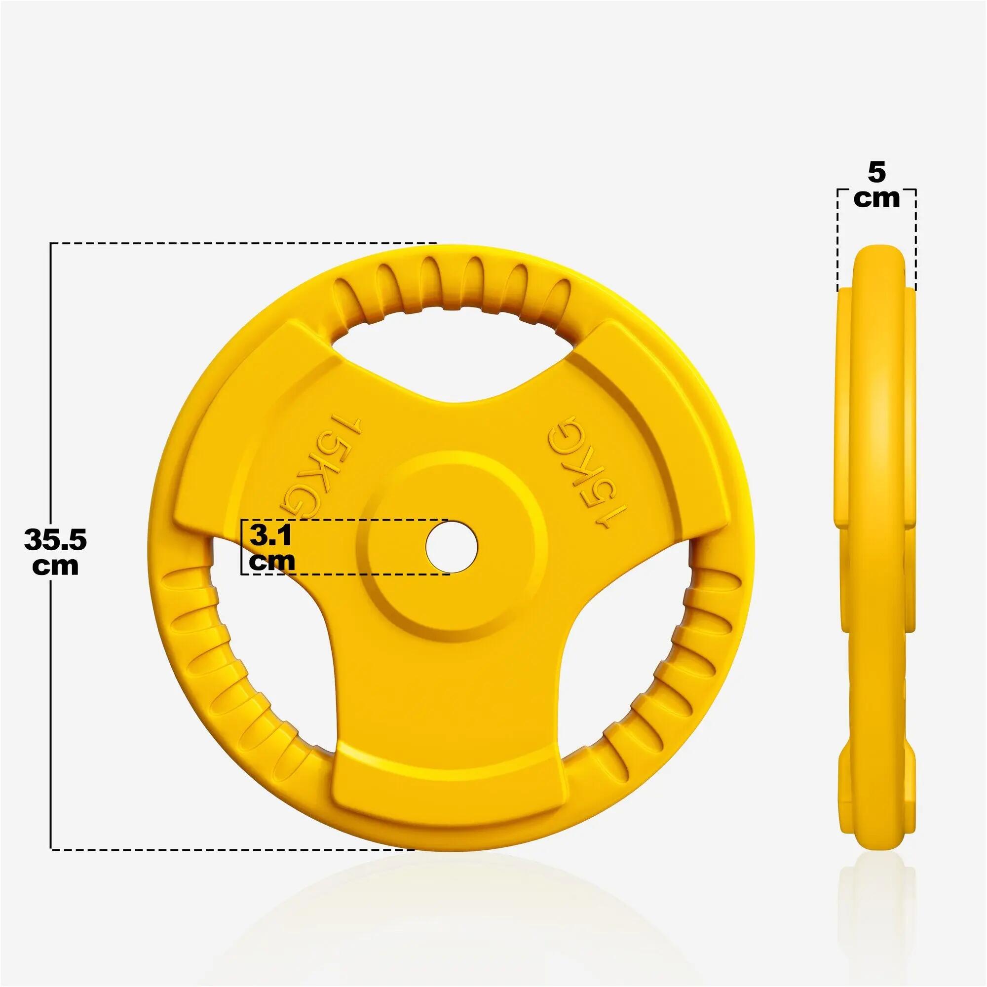 Discuri din fontă cauciucat cu grip Set 2 x 15 Kg 31mm 3/9