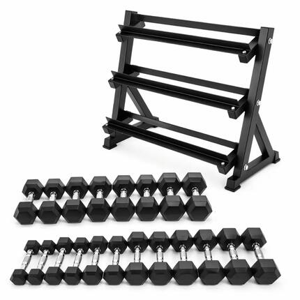 Zestaw hantli sześciokątnych 2,5–25 kg, 10 par ze stojakiem