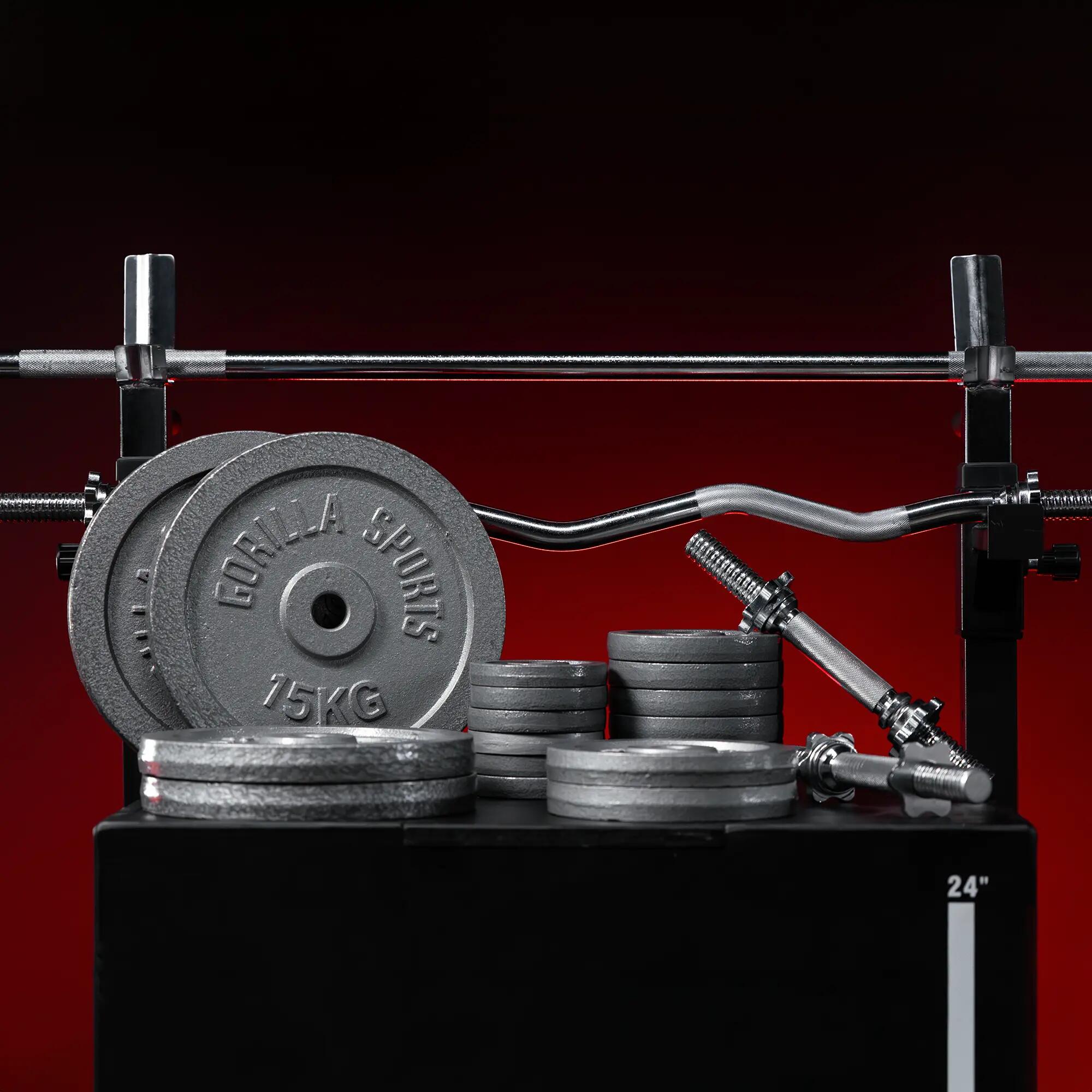 Zestaw sztangi + hantle treningowe Gorilla Sports 105 kg 8/14