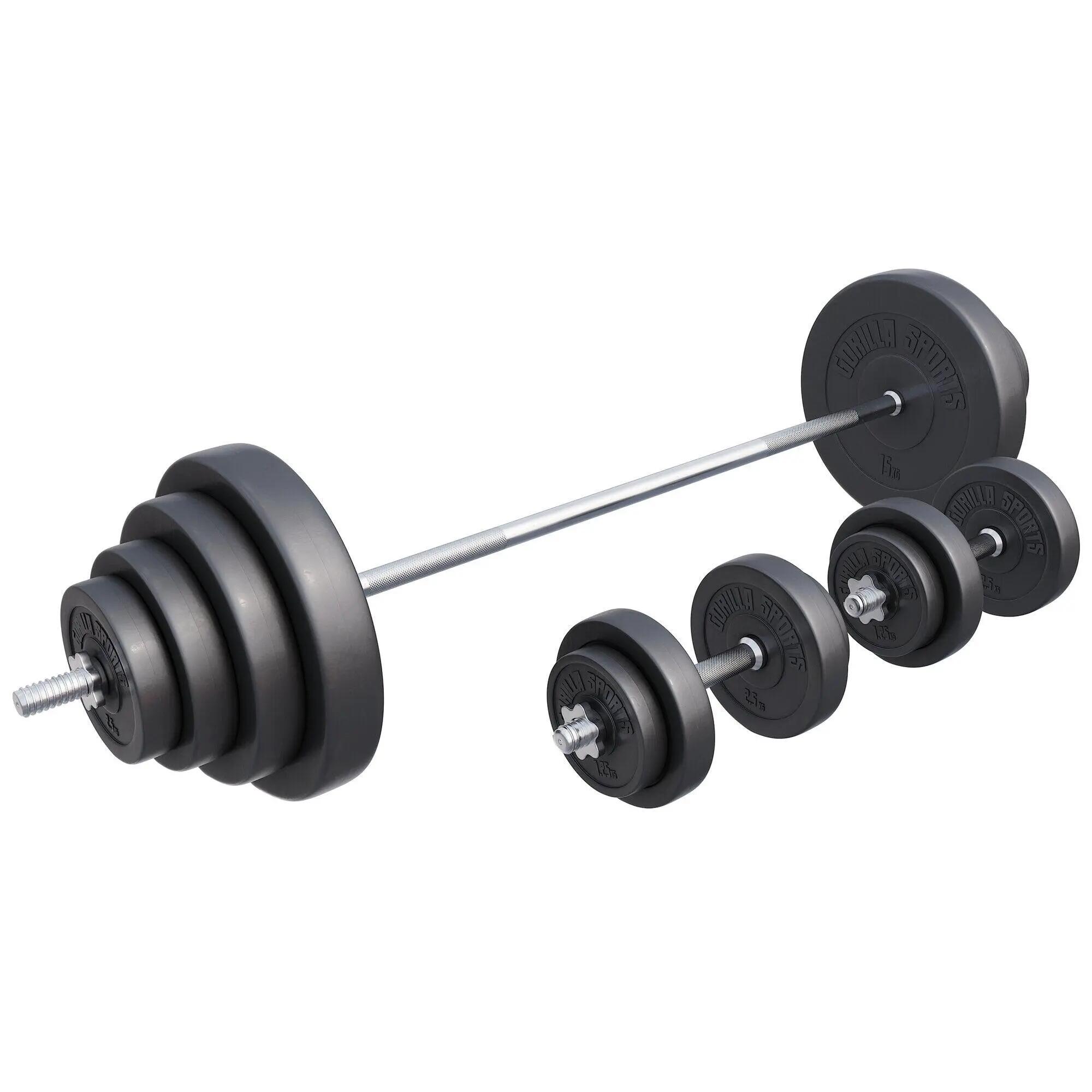 Lange Halterset 100 kg - Kunststof - Schroefsluitingen - Gewichten 11/11