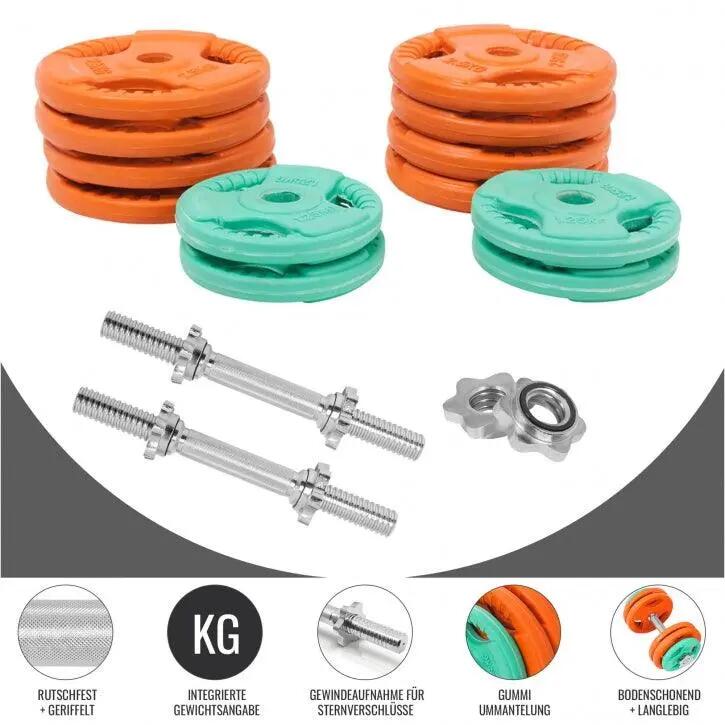 KIT HALTÈRES COURT 30KG REVETEMENT CAOUTCHOUC |MUSCULATION| 30MM/31MM 3/11