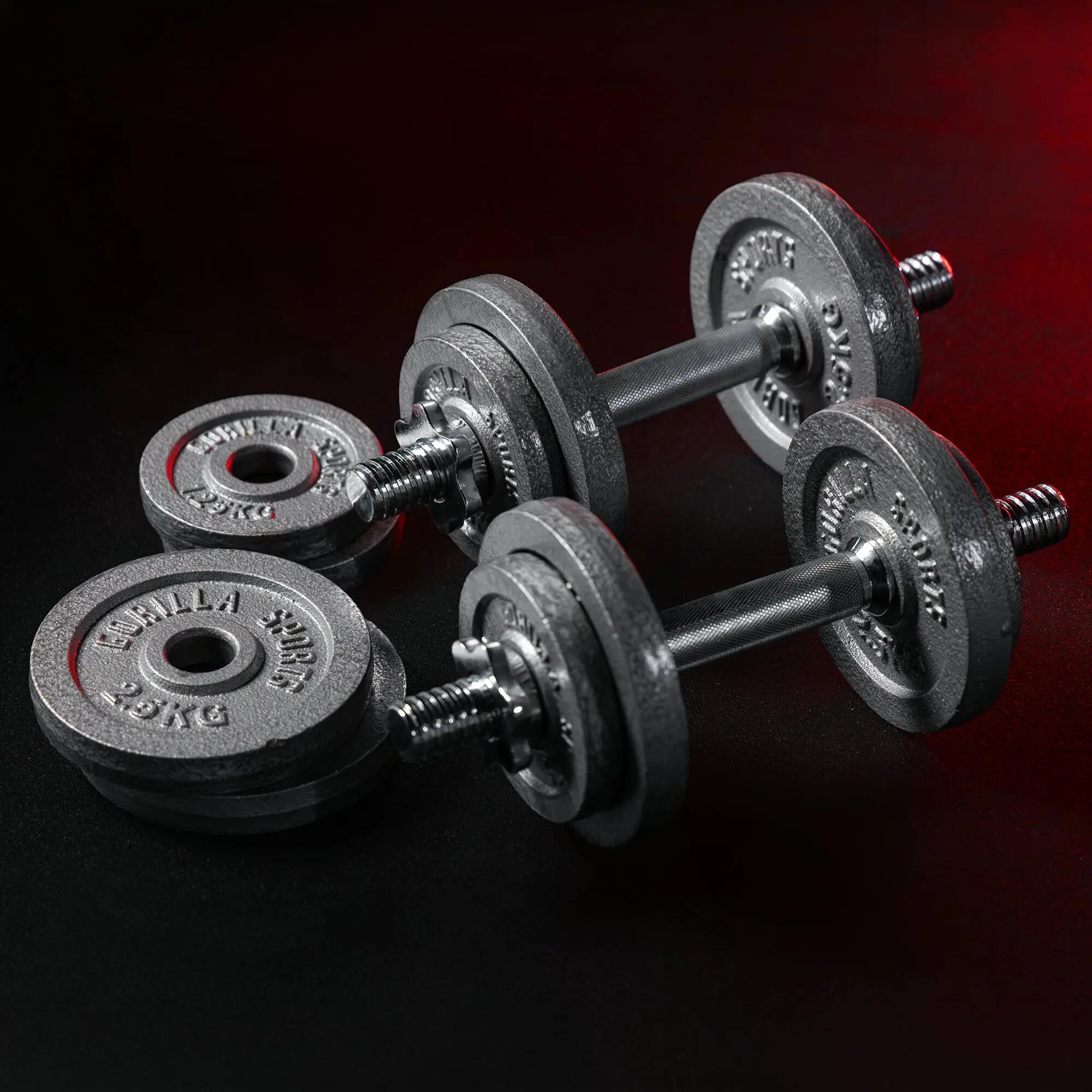 KIT D'HALTERES COURTS 27.5 KG POIDS EN FONTE AVEC VIS | MUSCULATION | COULEUR GR 3/6