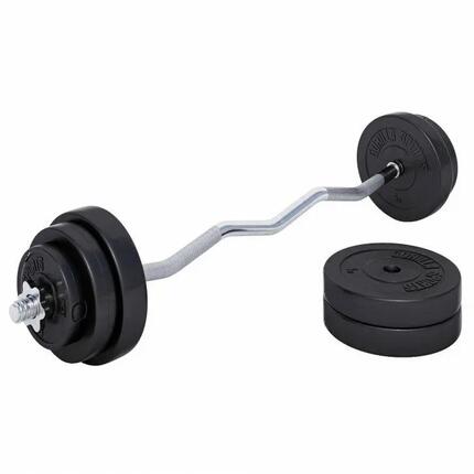 KIT HALTÈRE 35KG AVEC BARRE CURL + DISQUES PLASTIQUE | MUSCULATION | 30MM/31MM