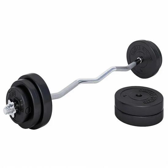 KIT HALTÈRE 35KG AVEC BARRE CURL + DISQUES PLASTIQUE | MUSCULATION | 30MM/31MM