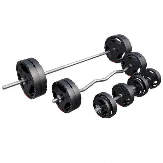 Haltères Gorilla Sports kit complet 80 kg – barres 30 mm, revêtement plastique