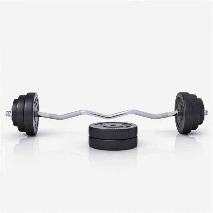 KIT HALTÈRE 35KG AVEC BARRE CURL + DISQUES PLASTIQUE | MUSCULATION | 30MM/31MM 4/6