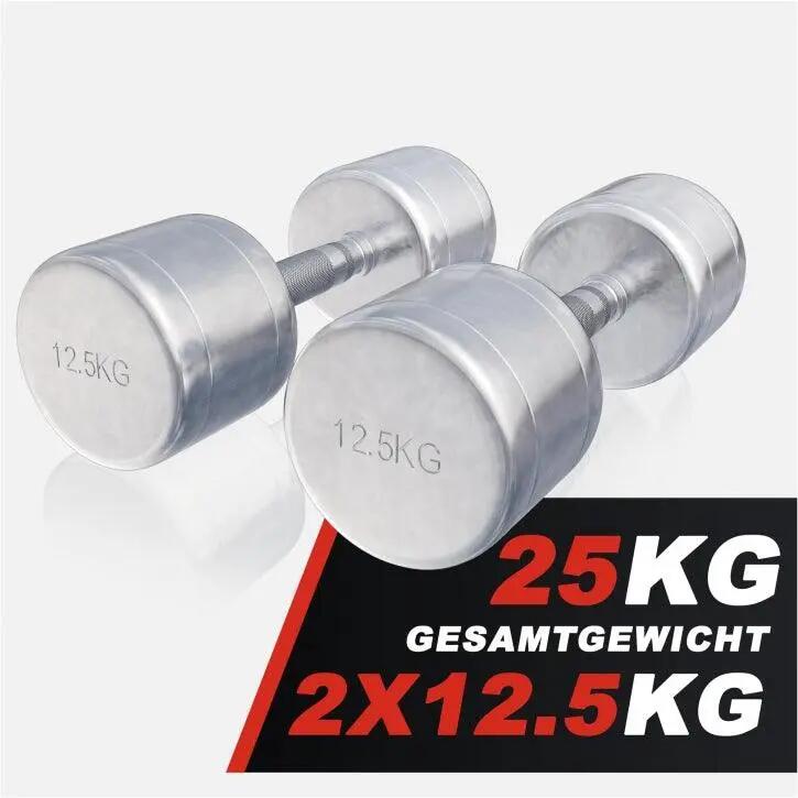 Dumbellset 25 kg - 2x12,5 kg - Halterset - Vaste dumbbells - Chroom 6/10
