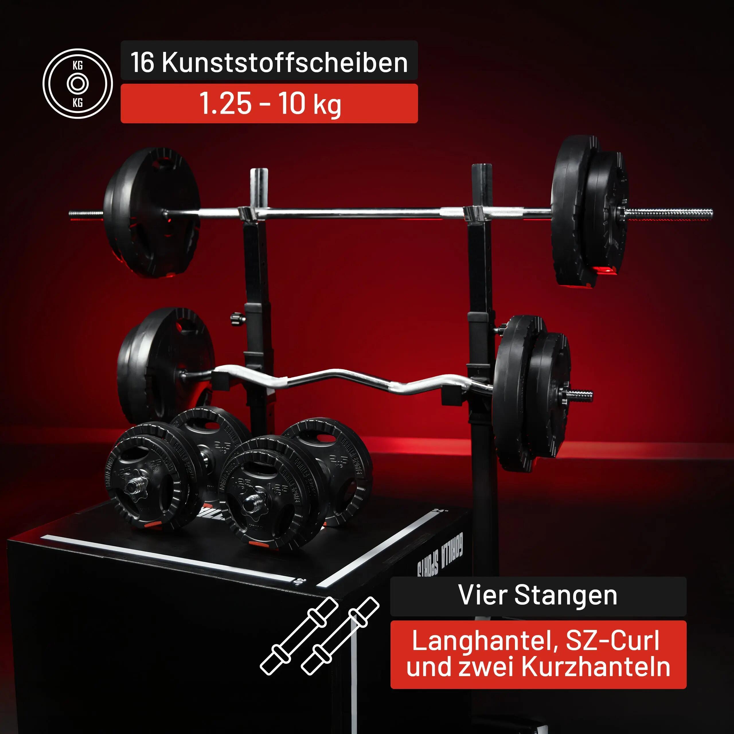 Haltères Gorilla Sports kit complet 80 kg – barres 30 mm, revêtement plastique 3/12