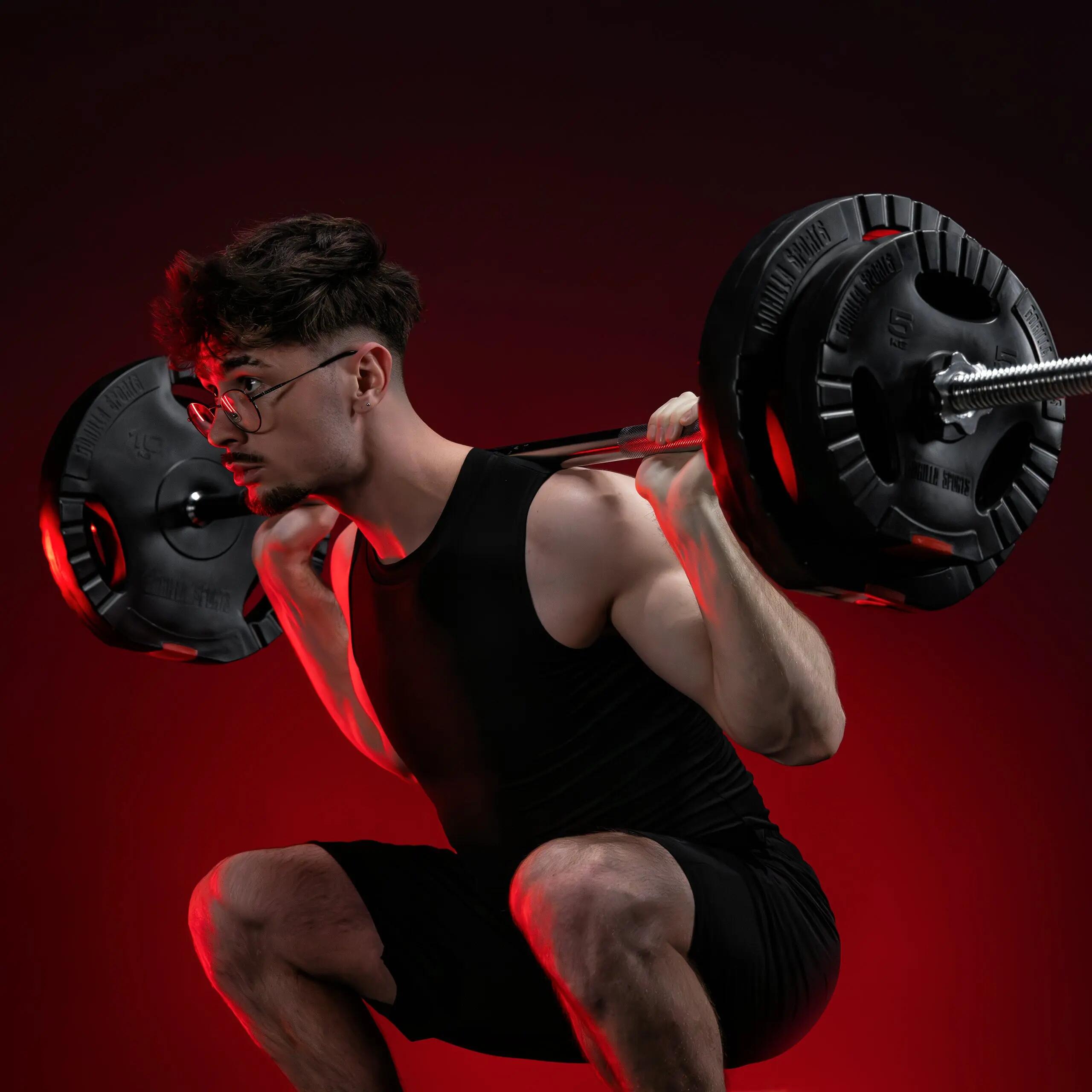 Haltères Gorilla Sports kit complet 80 kg – barres 30 mm, revêtement plastique 2/12