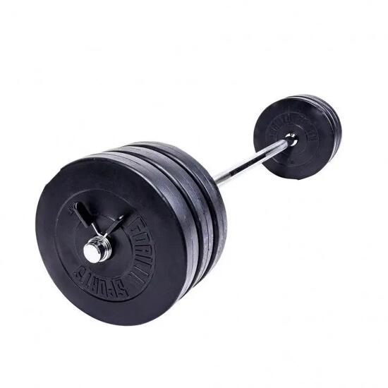 KIT HALTÈRE 38KG AVEC BARRE LONGUE + DISQUES PLASTIQUES | MUSCULATION