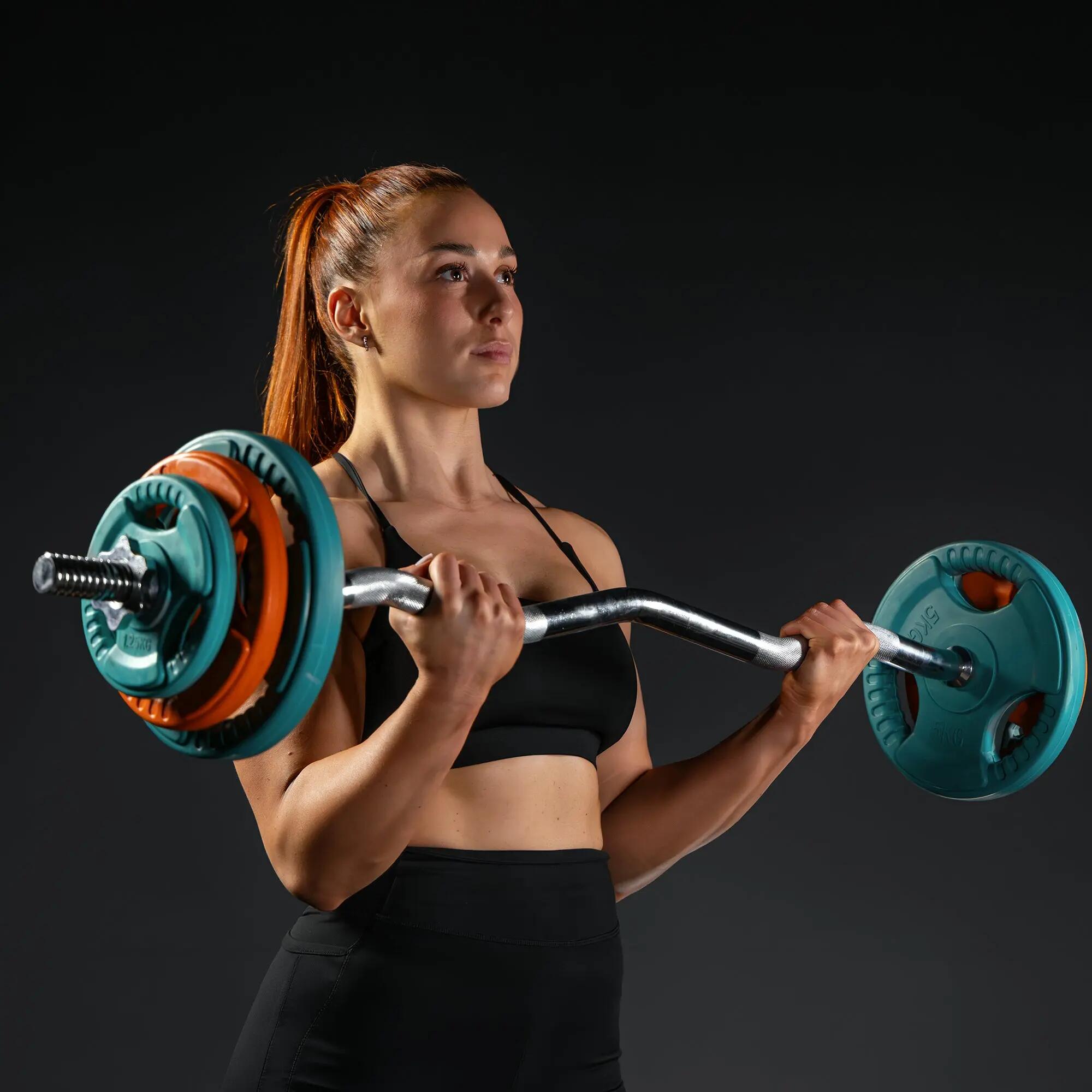 KIT 105,5KG AVEC POIDS EN CAOUTCHOUC GRIP ET BARRE CURL | DIAMETRE 30/31MM | MUS 8/14
