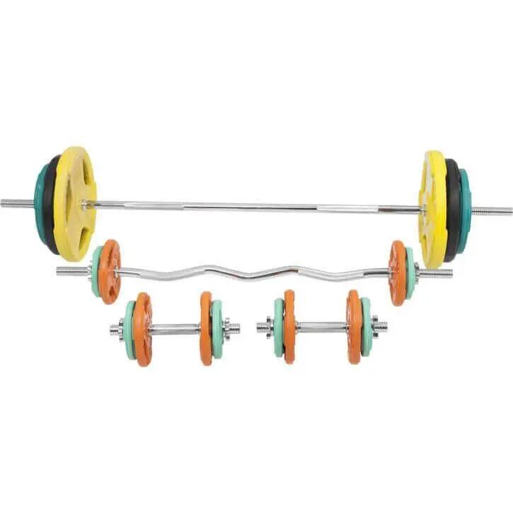 KIT 105,5KG AVEC POIDS EN CAOUTCHOUC GRIP ET BARRE CURL | DIAMETRE 30/31MM | MUS 6/14