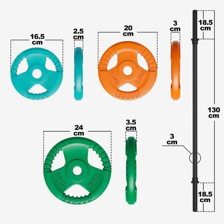 Aerobic Halterset 19,5 kg - Gripper Gietijzer - Halterstang Met 6 Gewichten 4/9