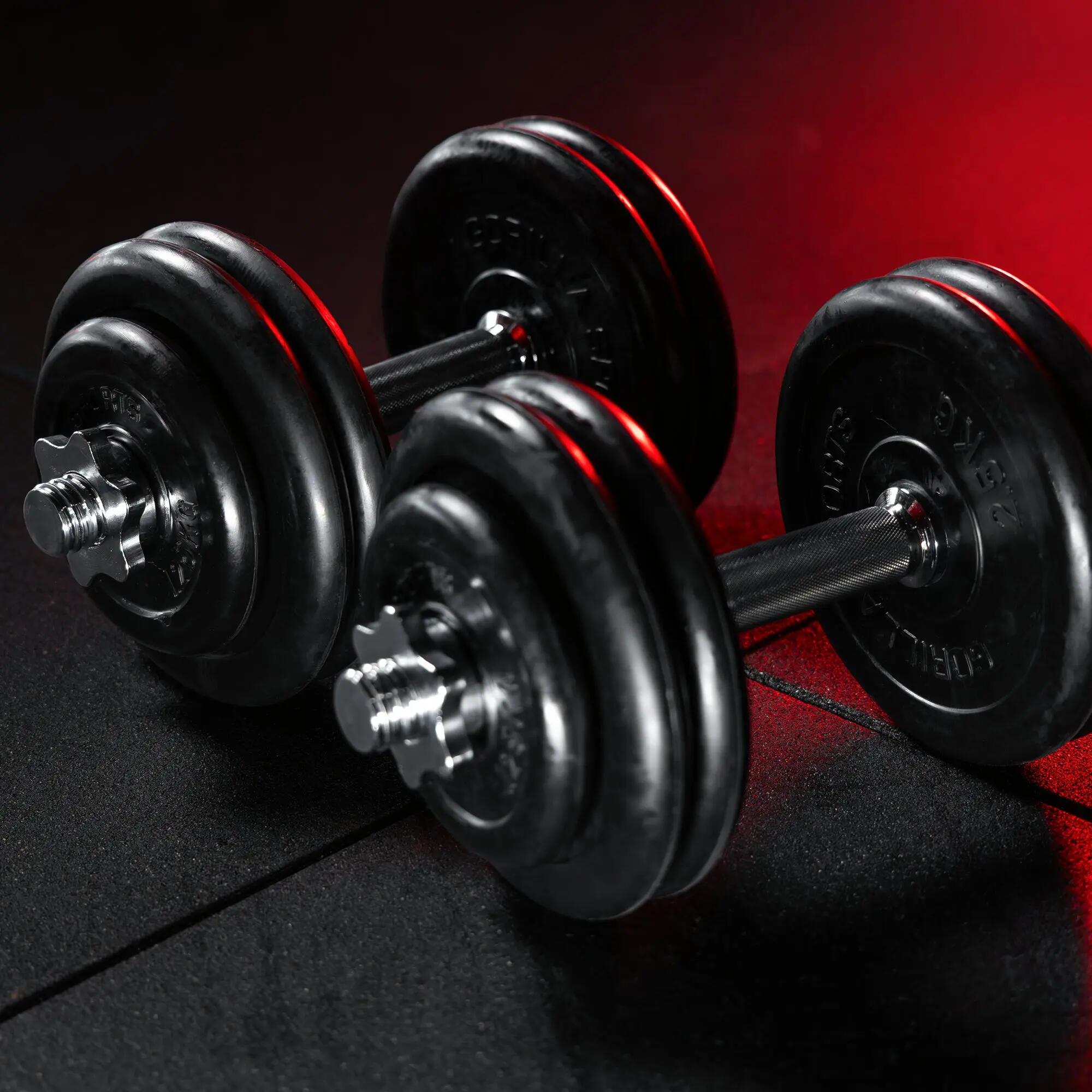 Haltères Gorilla Sports 30 kg caoutchouc Ø30 mm barres moletées 6/15