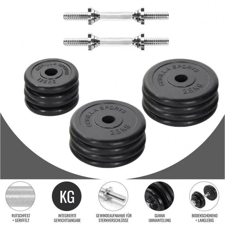 Haltères Gorilla Sports 30 kg caoutchouc Ø30 mm barres moletées 4/15