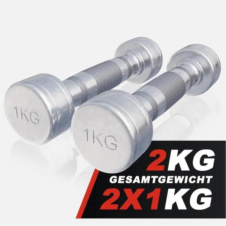 Haltères chromés GORILLA SPORTS acier monobloc poignée moletée 6/10