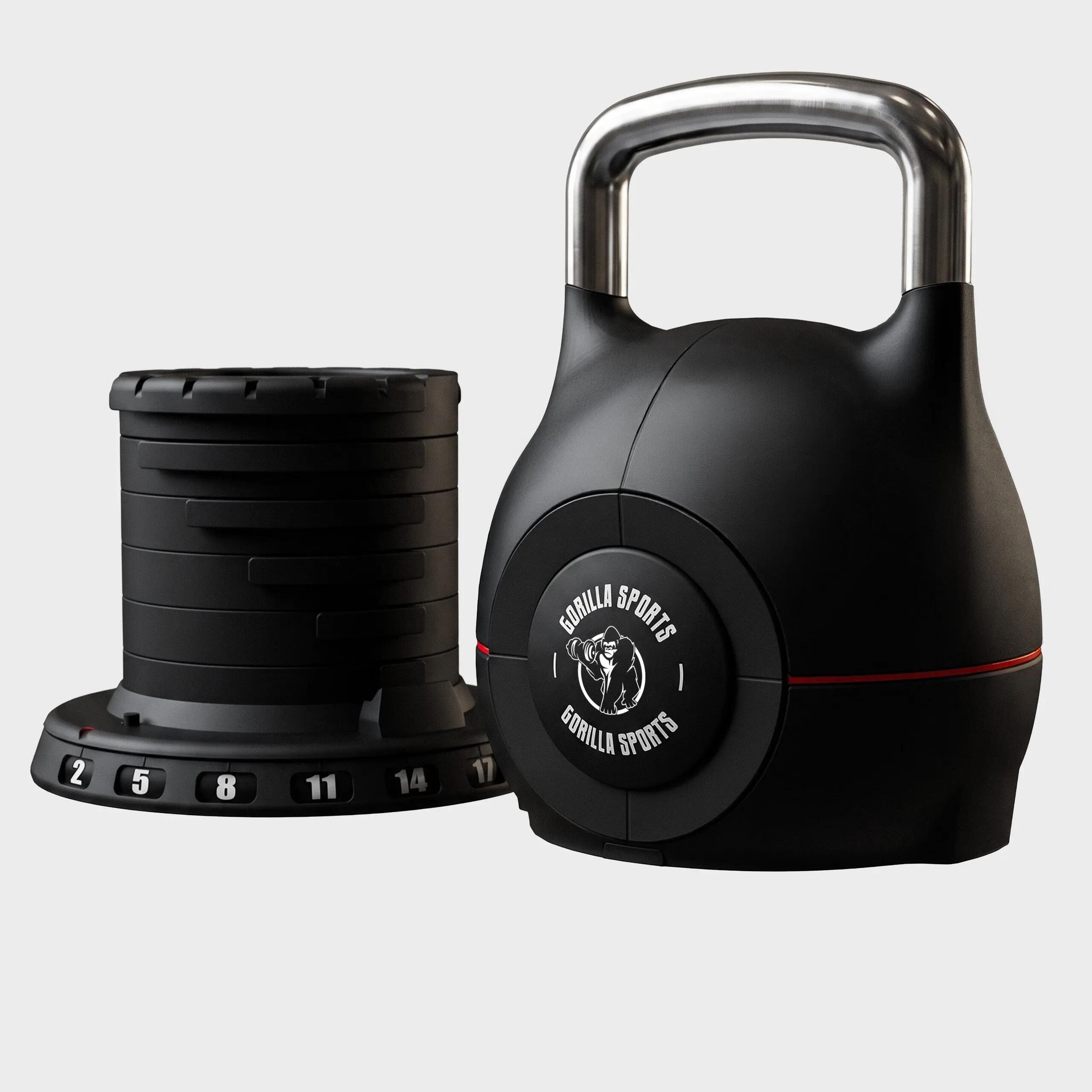 Kettlebell verstellbar 2 bis 20 kg, 7 Gewichtsstufen, Kugelhantel mit Ablage 2/9
