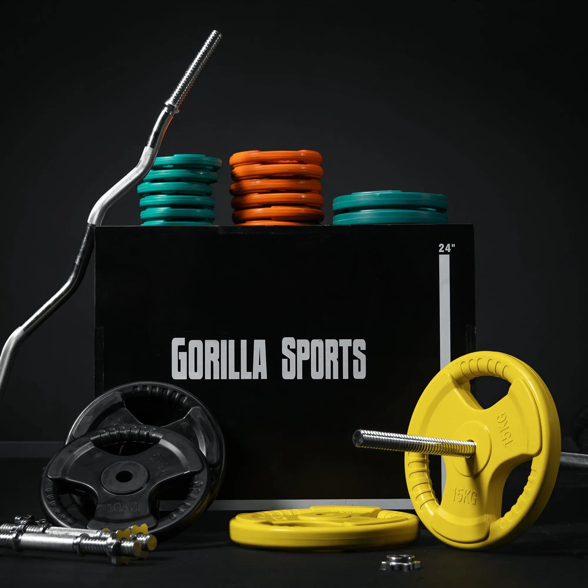 KIT 105,5KG AVEC POIDS EN CAOUTCHOUC GRIP ET BARRE CURL | DIAMETRE 30/31MM | MUS 10/14