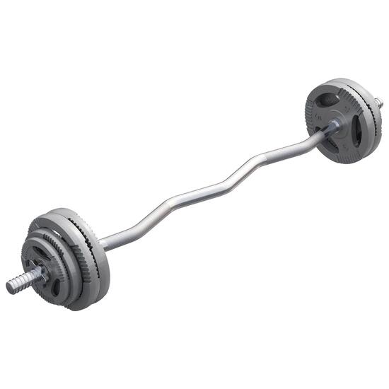 SET D'HALTERES AVEC DISQUES POIGNÉES GRIP + BARRE CURL 35 KG | MUSCULATION