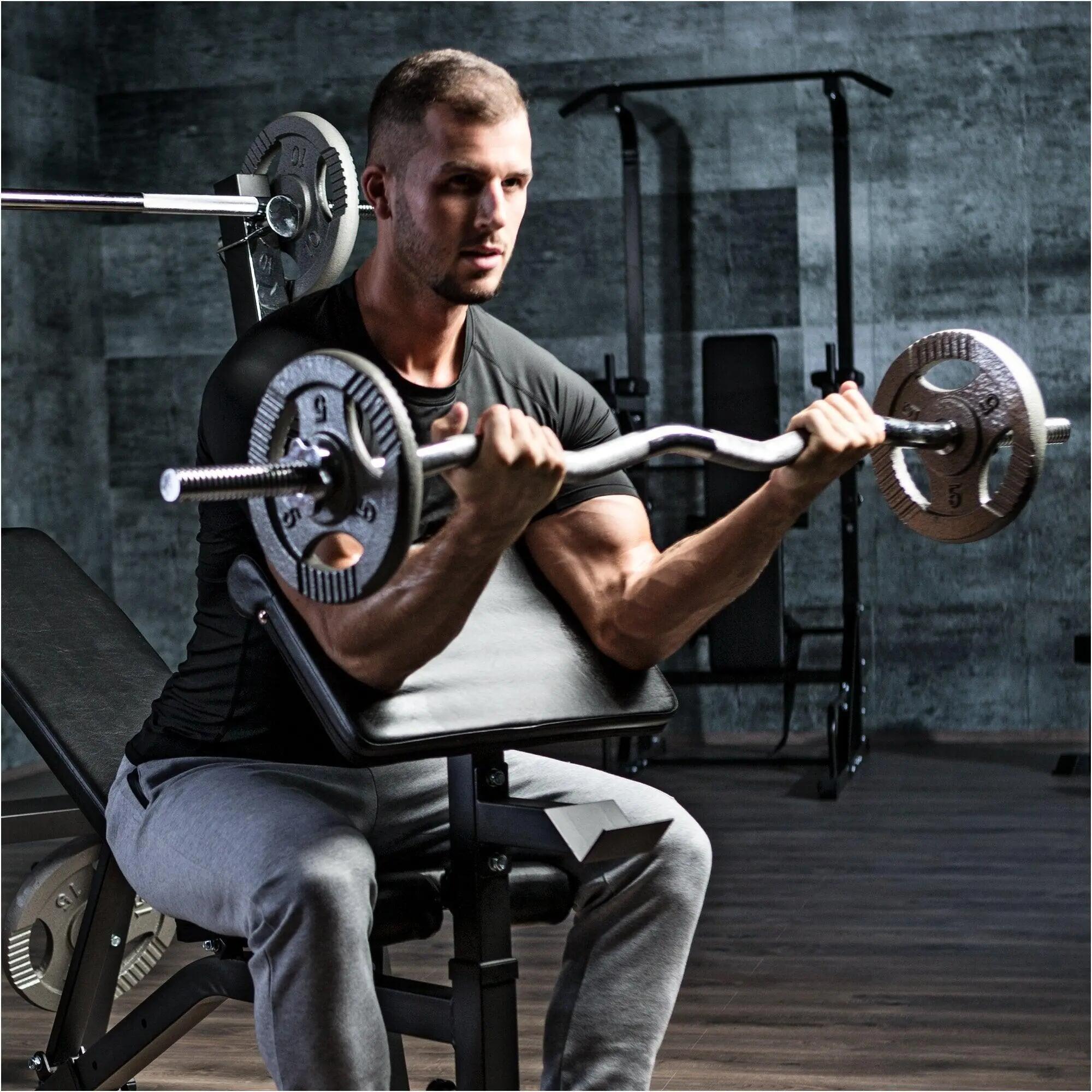 SET D'HALTERES AVEC DISQUES POIGNÉES GRIP + BARRE CURL 35 KG | MUSCULATION 7/7