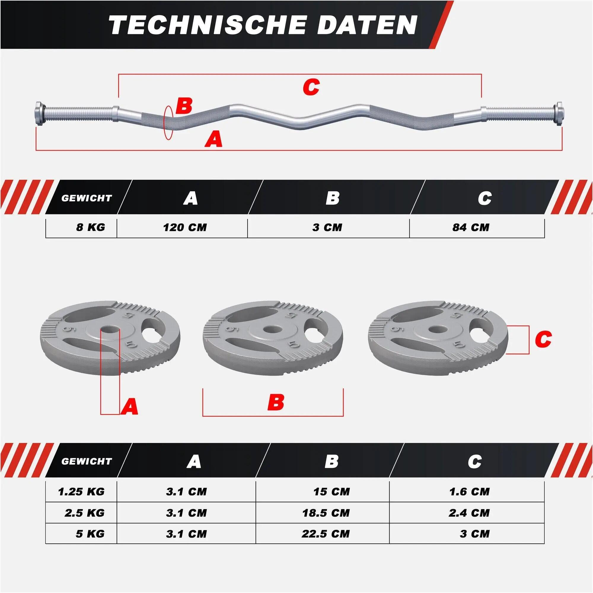 SET D'HALTERES AVEC DISQUES POIGNÉES GRIP + BARRE CURL 35 KG | MUSCULATION 6/7