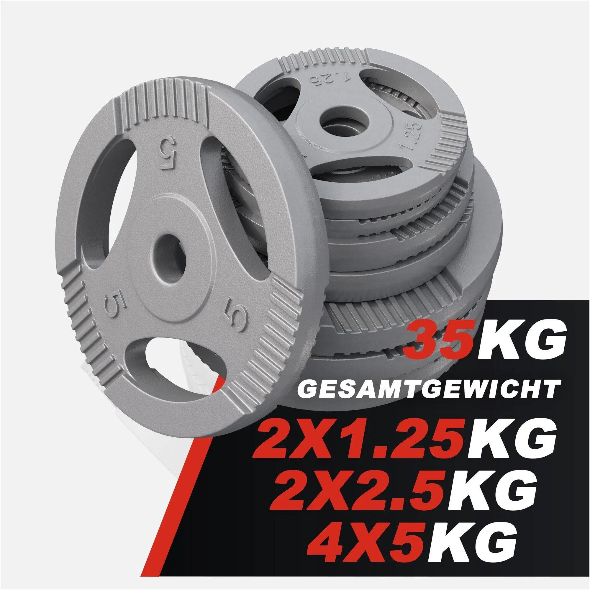 SET D'HALTERES AVEC DISQUES POIGNÉES GRIP + BARRE CURL 35 KG | MUSCULATION 5/7