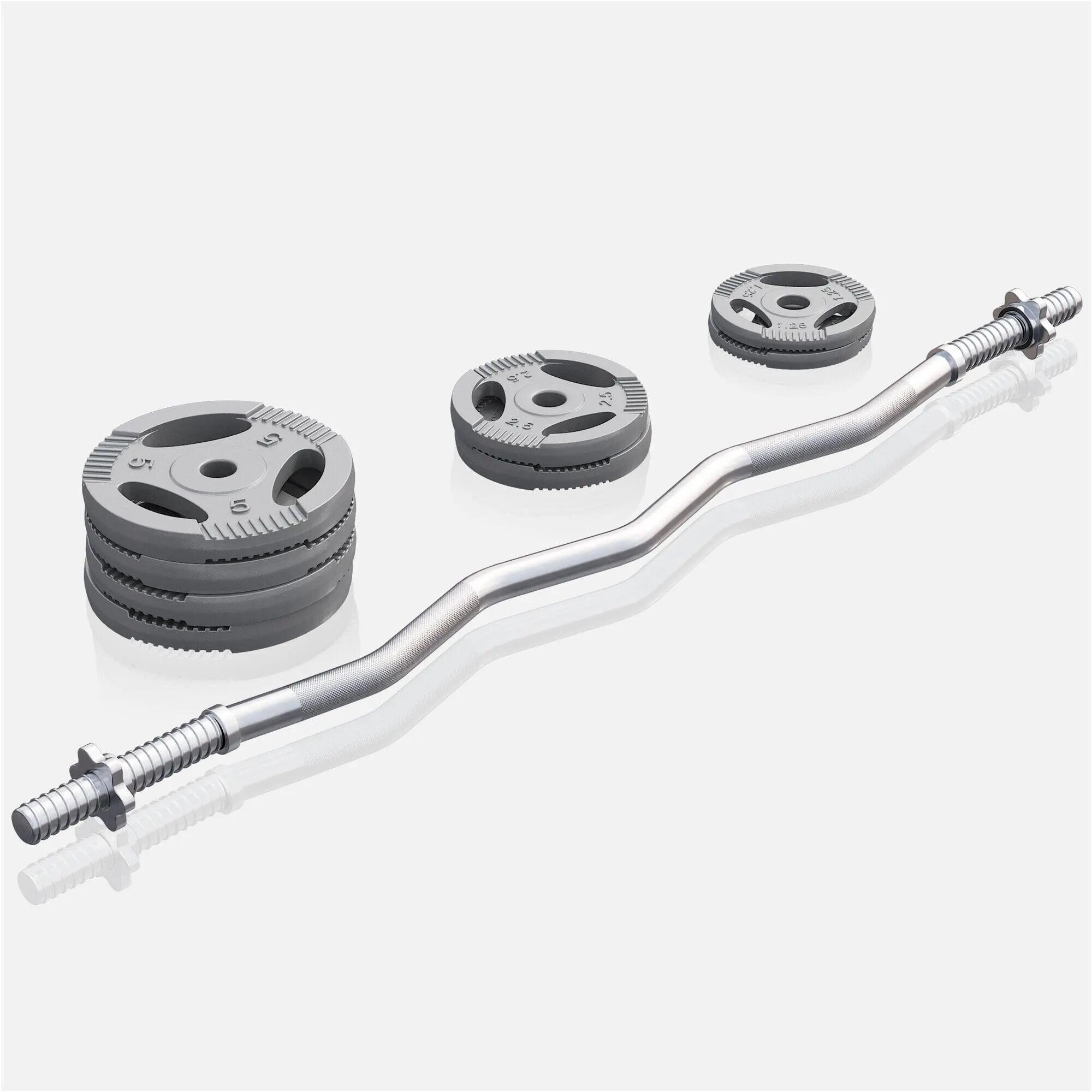 SET D'HALTERES AVEC DISQUES POIGNÉES GRIP + BARRE CURL 35 KG | MUSCULATION 3/7
