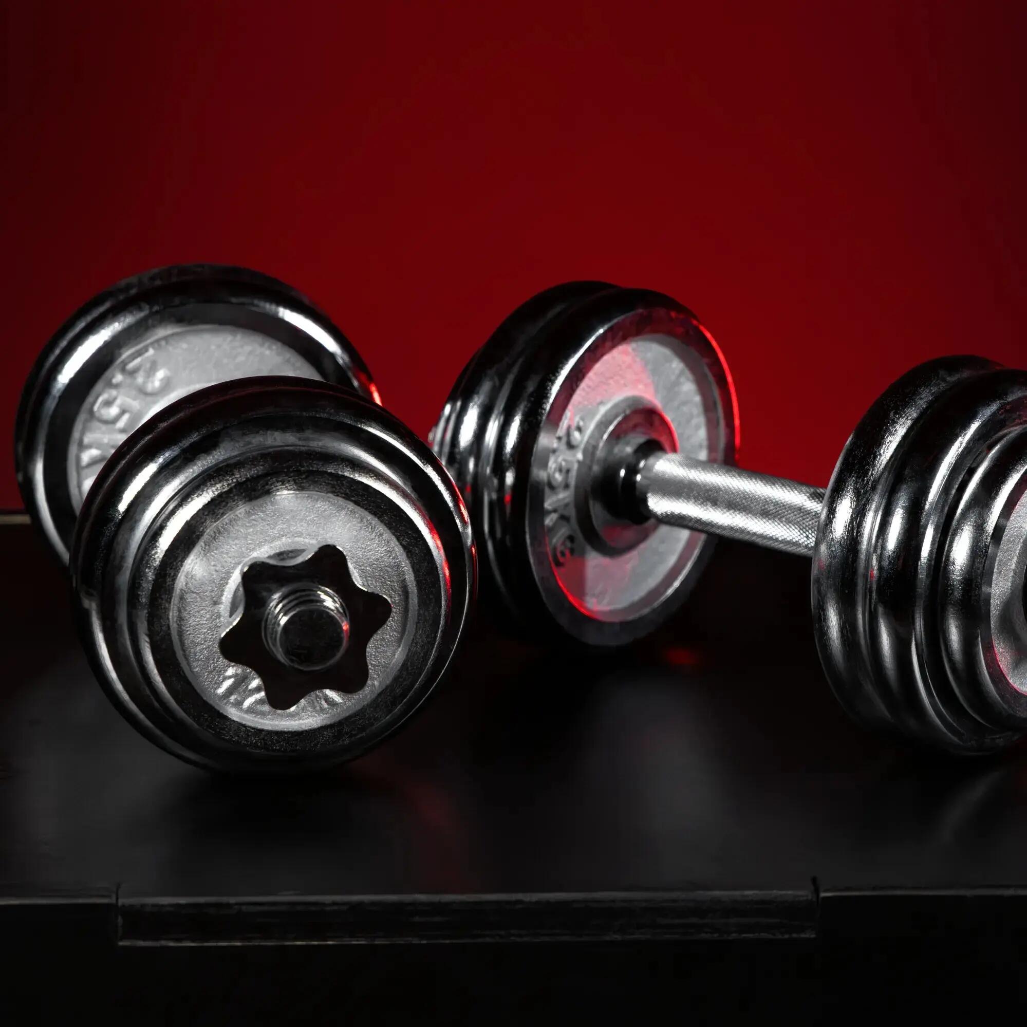 KIT HALTÈRES COURT DE 30 KG AVEC DISQUES CHROMÉS | MUSCULATION | 30MM/31MM 6/15