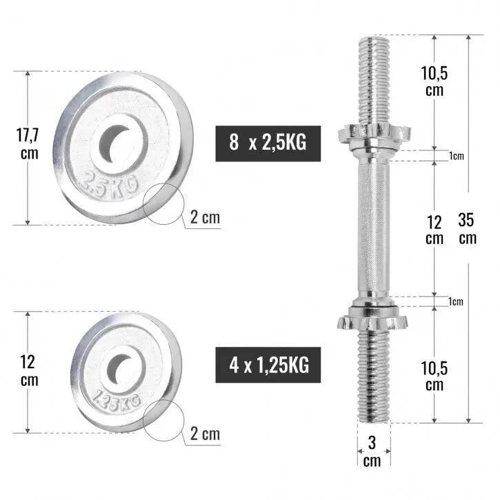 KIT HALTÈRES COURT DE 30 KG AVEC DISQUES CHROMÉS | MUSCULATION | 30MM/31MM 5/15
