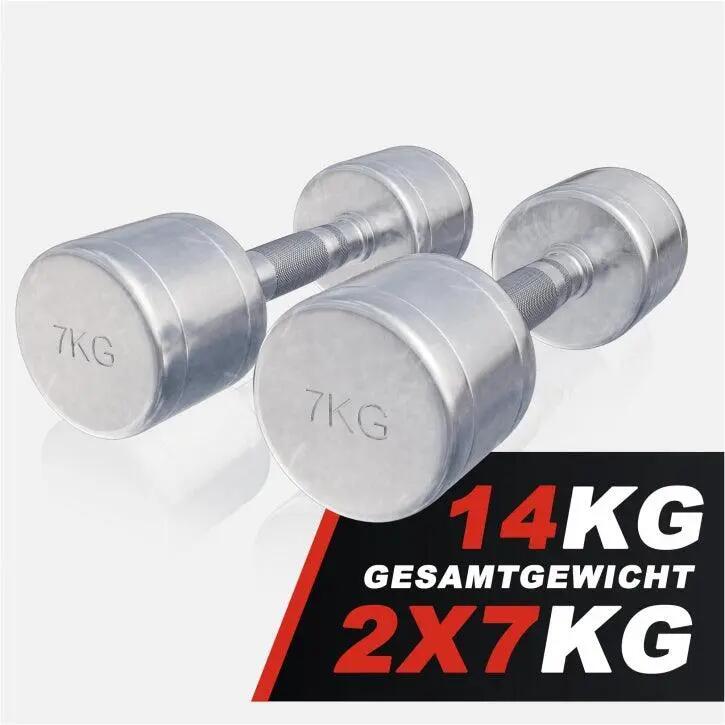 Dumbellset 14 kg - 2x7 kg - Halterset - Vaste dumbbells - Chroom 6/10
