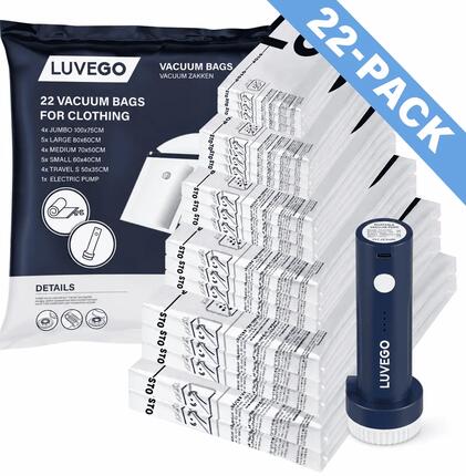 22 opakowania worków próżniowych - różne rozmiary - pompka elektryczna