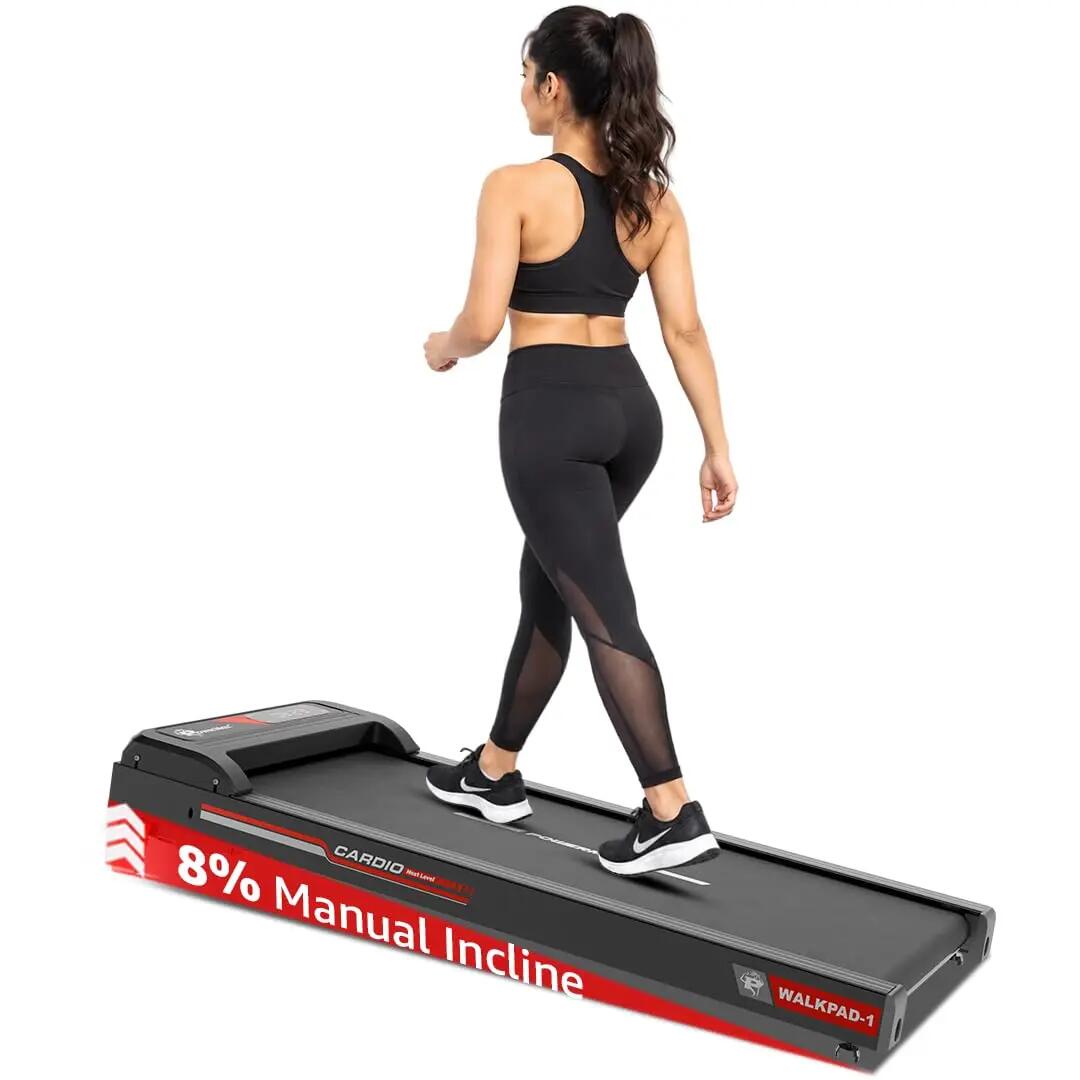 PowerMax Fitness WALKPAD-1 3HP Motorised Manual Incline Treadmill for Home & Office Use with Remote Control, Walking Pad for 900×400 MM Running Surface, 110KG Max User Weight, LED Display -  1