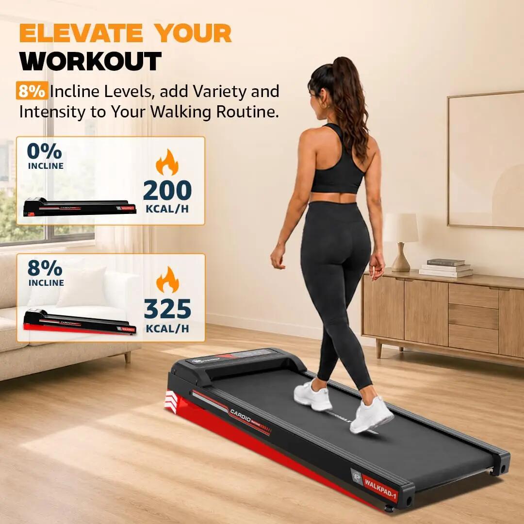 PowerMax Fitness WALKPAD-1 3HP Motorised Manual Incline Treadmill for Home & Office Use with Remote Control, Walking Pad for 900×400 MM Running Surface, 110KG Max User Weight, LED Display -  5