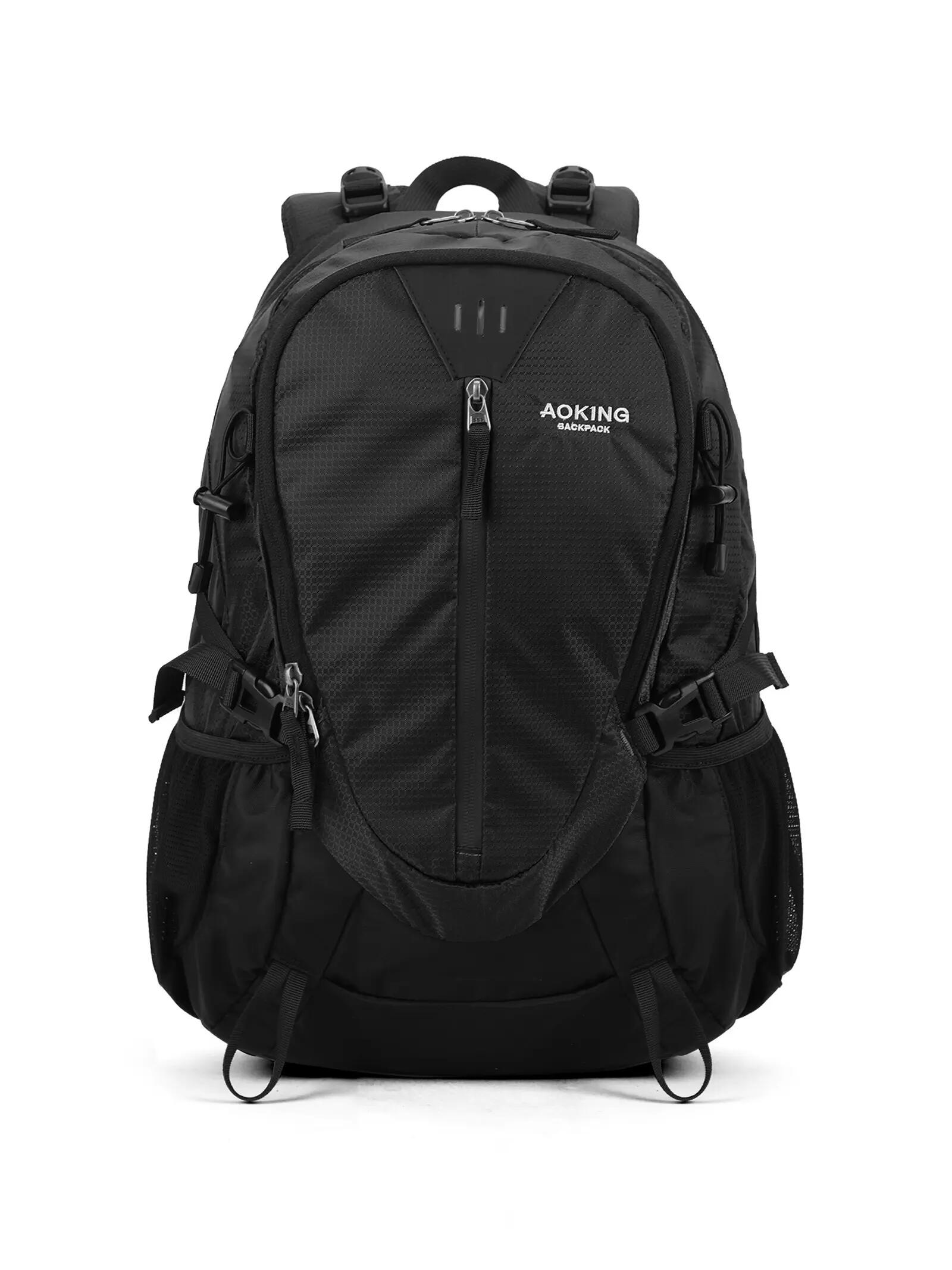 Aoking Mochila Unisex Negra Poliéster - Cierre Cremallera Múltiples Bolsillos 1/6