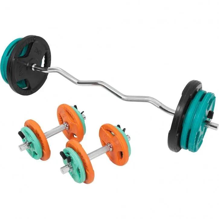 KIT 68KG AVEC POIDS EN CAOUTCHOUC GRIP ET BARRE CURL | DIAMETRE 30/31MM | MUSCUL 1/7