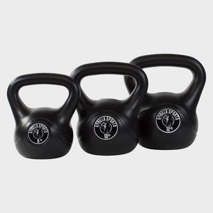 LOT DE 3 KETTLEBELLS NOIRS EN PLASTIQUE | MUSCULATION | 8KG, 10KG ET 12KG
