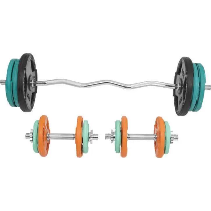 EZ-curlset 70 kg Gietijzer Rubber Coating  - Halter met gewichten - 30 mm 7/8