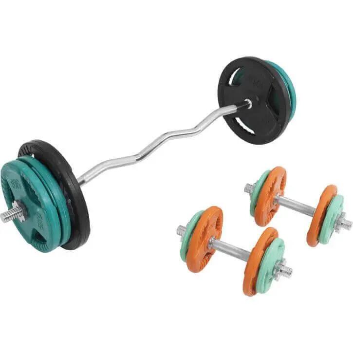 EZ-curlset 70 kg Gietijzer Rubber Coating  - Halter met gewichten - 30 mm 6/8