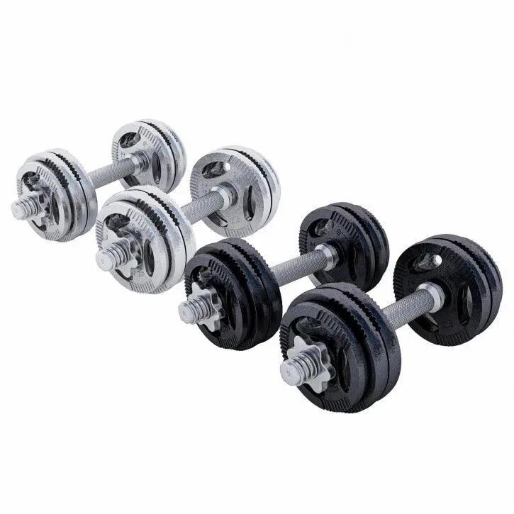 Haltères Gorilla Sports gris fonte, barres moletées 9/15