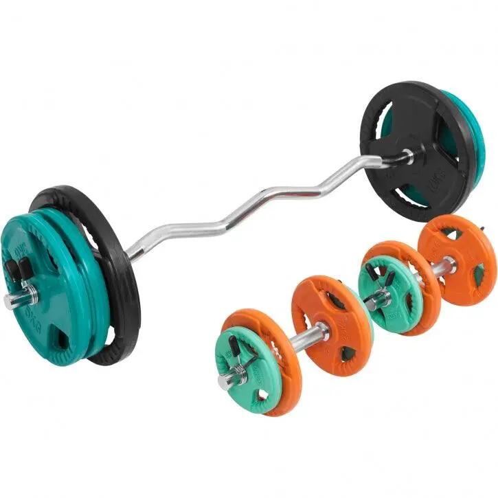 KIT 68KG AVEC POIDS EN CAOUTCHOUC GRIP ET BARRE CURL | DIAMETRE 30/31MM | MUSCUL 6/7