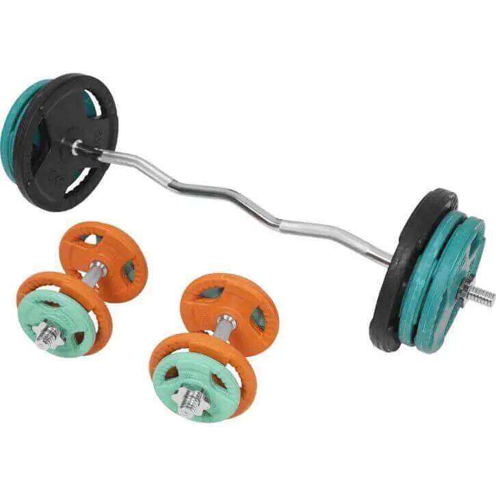 EZ-curlset 70 kg Gietijzer Rubber Coating  - Halter met gewichten - 30 mm 5/8